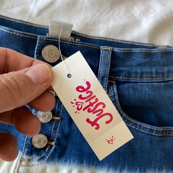 Justice NEW Tri-color Girl's Button Fly Jean Shorts Size 14 Stretchy Colorblock‎ - Picture 7 of 12